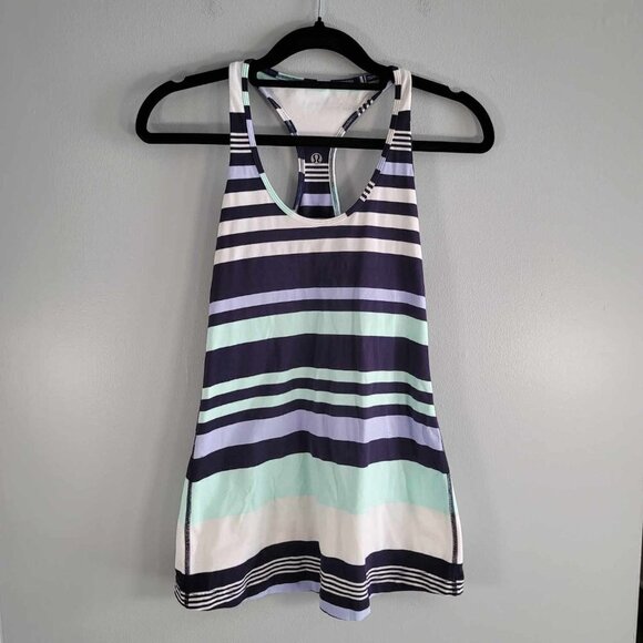 Lululemon cool racerback blue, white and light green striped tank top. EUC - Picture 2 of 6